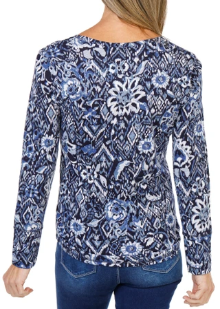 Thumbnail 4: Blue Sol Women's Long Sleeve V-Neck Print Luxey Tee  
