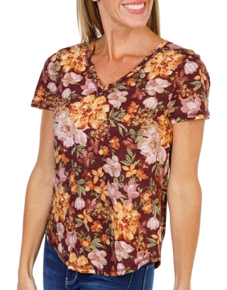 Thumbnail 4: Blue Sol Women's Short Sleeve Floral Print Luxey Tee 