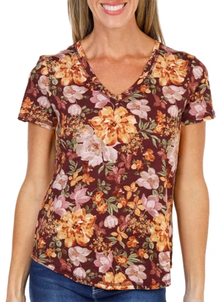 Thumbnail 1: Blue Sol Women's Short Sleeve Floral Print Luxey Tee 