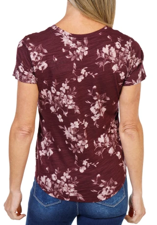 Thumbnail 2: Blue Sol Women's Short Sleeve Ava Floral Print Luxey Tee  