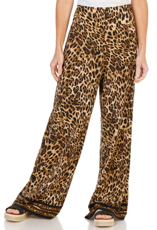 Thumbnail 1: Nicole Miller Women's Petite Animal Print Wide Leg Pull On Pants  