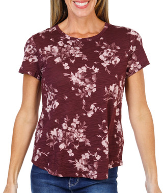 Thumbnail 1: Blue Sol Women's Petite Short Sleeve Ava Floral Luxey Tee 