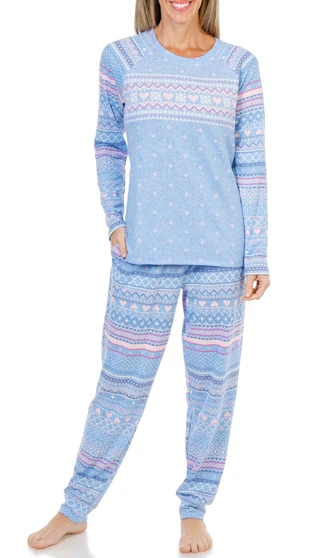 Thumbnail 1: Cuddl Duds Women's 2 Pc Long Sleeve Fair Isle Knit Pajamas  