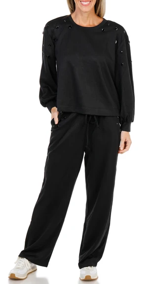 Thumbnail 1: BADGLEY MISCHKA 2 Pc Long Sleeve Crew Neck Rhinestone Pant Set  