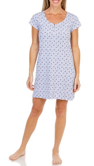 Thumbnail 2: Laura Ashley Women's Short Sleeve Ditsy Rib Lettuce Edge Nightgown  
