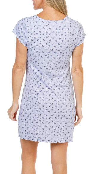 Thumbnail 3: Laura Ashley Women's Short Sleeve Ditsy Rib Lettuce Edge Nightgown  