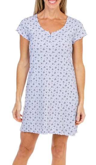 Thumbnail 1: Laura Ashley Women's Short Sleeve Ditsy Rib Lettuce Edge Nightgown  