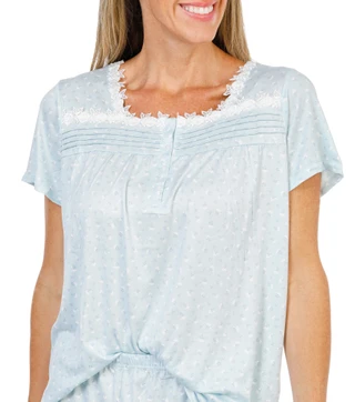 Thumbnail 4: Laura Ashley Women's 2 Pc Floral Short Sleeve Lace Trim Pajama Set 