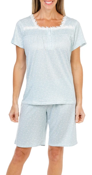 Thumbnail 1: Laura Ashley Women's 2 Pc Floral Short Sleeve Lace Trim Pajama Set 
