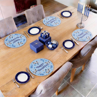 Thumbnail 3: AVANTI Avanti Happy Hanukkah Set of 4 Round Placemats 