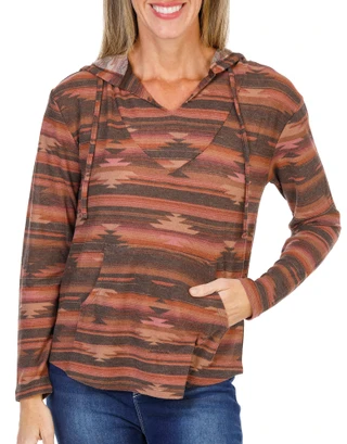 Thumbnail 1: Wallflower Women's Long Sleeve Coffee Bean Baja Hoodie  