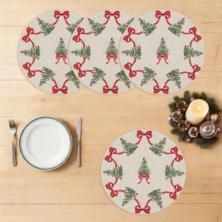 Thumbnail 5: AVANTI Avanti Bows & Trees Set of 4 Round Placemats 