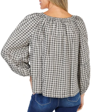 Thumbnail 2: MAX STUDIO Women's Long Bubble Sleeve Plaid Peasant Top  
