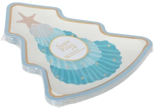 Thumbnail 2: SOPHISTIPLATE 16 Pk Coastal Shell Christmas Tree Die Cut Party Plates 