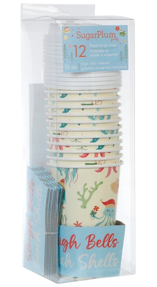 Thumbnail 1: SOPHISTIPLATE 12 Pk Christmas Sleigh Shells 16 oz Paper To-Go Cups 