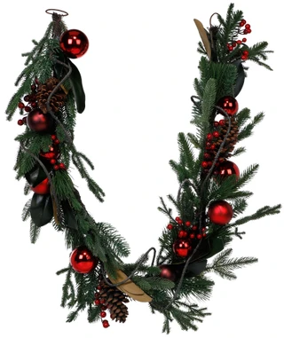 Thumbnail 1: Supreme Silk 5 Ft Magnolia Leaf Pine Christmas Garland with Berries 
