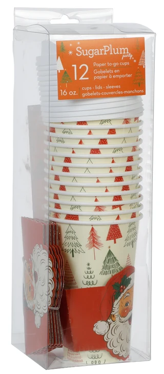 Thumbnail 2: SOPHISTIPLATE 12 Pk Christmas Vintage Santa 16 oz Paper To-Go Cups 