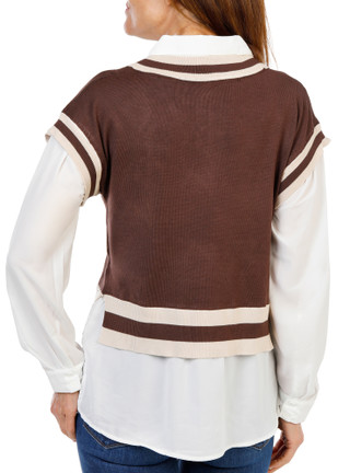Thumbnail 2: RIO & RIAN Women's Varsity Vest with Sewn-in Long Sleeve Shirt 