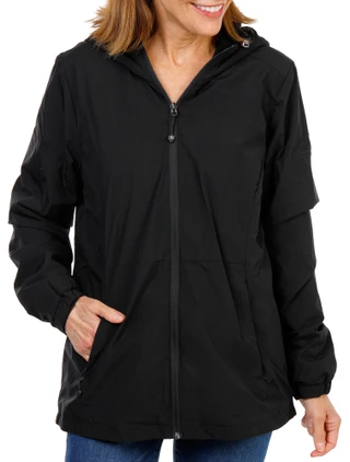 Thumbnail 1: Zeroxposur Women's Fur Lined 2 Pocket Zip Up Hooded Rain Jacket 