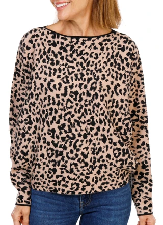 Thumbnail 1: GREIGE Women's Long Sleeve Leopard Print Pullover Sweater 