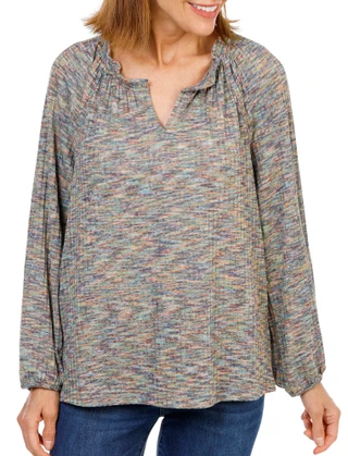 Thumbnail 1: Zac & Rachel Women's Long Sleeve Ruffle Split Neck Top 
