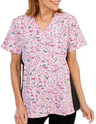 Thumbnail 1: Divine Stretch Women's Christmas Print Scrub Top 