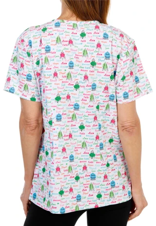 Thumbnail 2: Divine Stretch Women's Christmas Print Scrub Top 