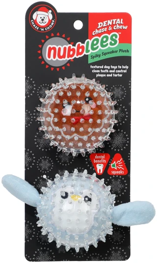 Thumbnail 1: Chase 'N Chomp 2 Pk Christmas Character Dental Spikey Balls Dog Toys 