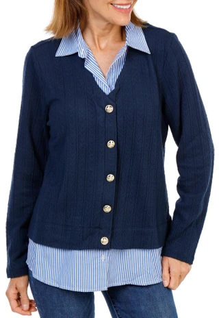 Thumbnail 1: Zac & Rachel Women's Layered Cabled Knit Cardigan Top 