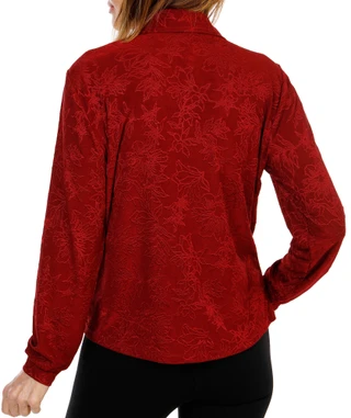 Thumbnail 2: BADGLEY MISCHKA Women's Embroidered Long Sleeve Button Front Split Neck Top 