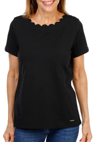 Thumbnail 1: ANNE KLEIN Women's Short Sleeve Scallop Neck Top 