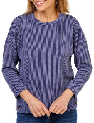 Thumbnail 1: Set The Stage Women's 3/4 Sleeve Button Hem Stretchy Rib Top 