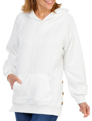 Thumbnail 1: Anneliese Women's Quilted Kangaroo Pocket Side Button Hoodie 