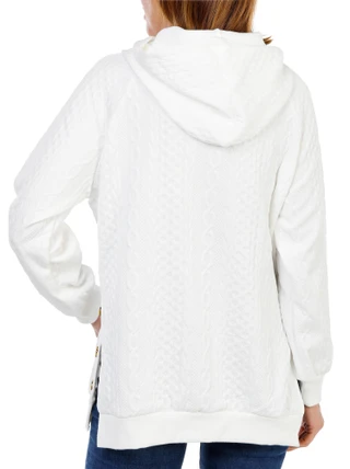 Thumbnail 2: Anneliese Women's Quilted Kangaroo Pocket Side Button Hoodie 