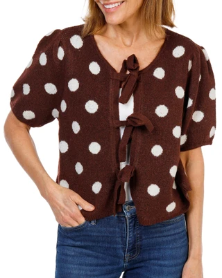 Thumbnail 1: Nicole Miller Women's Short Sleeve Tie Front Cardigan 