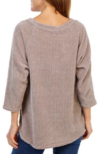Thumbnail 2: Anneliese Women's Plus Chenille 3/4 Sleeve Button Shoulder Top 