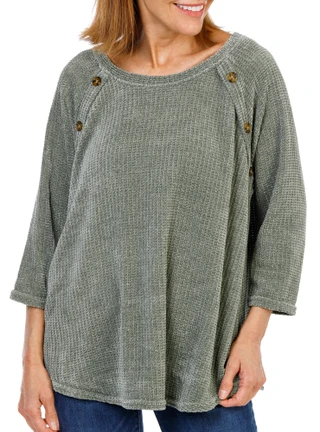 Thumbnail 1: Anneliese Women's Plus Chenille 3/4 Sleeve Button Shoulder Top 