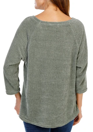 Thumbnail 2: Anneliese Women's Plus Chenille 3/4 Sleeve Button Shoulder Top 