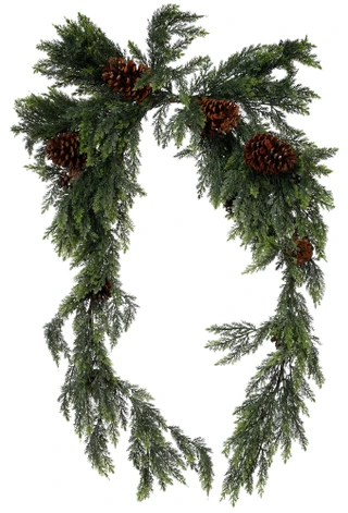 Thumbnail 1: Magical Season 36 in Real Touch Half Moon Christmas Garland with Pinecones 
