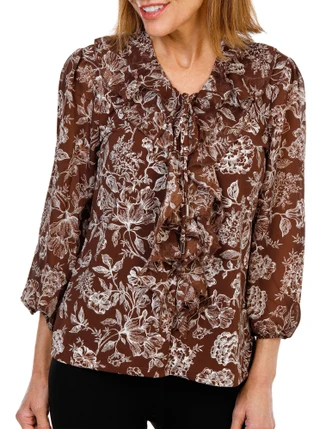 Thumbnail 1: ADRIENNE VITTADINI Women's 3/4 Sleeve Ruffle V-Neck Blouse 
