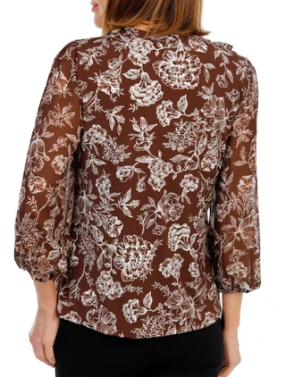 Thumbnail 2: ADRIENNE VITTADINI Women's 3/4 Sleeve Ruffle V-Neck Blouse 