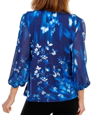 Thumbnail 2: ADRIENNE VITTADINI Women's 3/4 Sleeve Ruffle V-Neck Blouse 