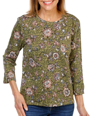 Thumbnail 1: Rafaella Women's Printed 3/4 Sleeve Top 