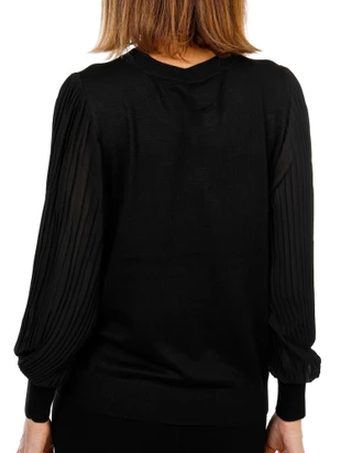 Thumbnail 2: Zac & Rachel Women's Pleated Sleeve Crew Neck Sweater Blouse 