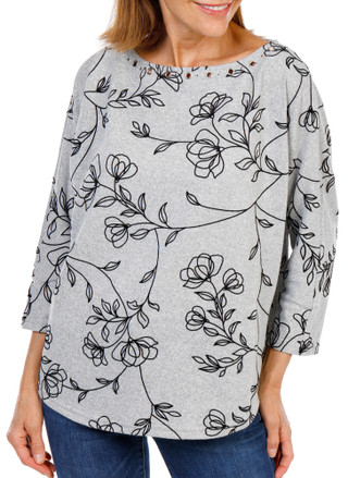 Thumbnail 1: Zac & Rachel Women's 3/4 Sleeve Floral Print Boat Neck Top 