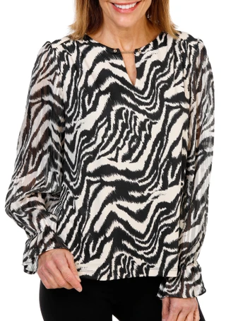 Thumbnail 1: Sara Michele Women's Printed Long Sleeve Keyhole Blouse 