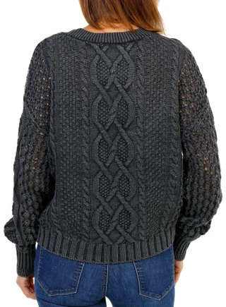 Thumbnail 2: Another Love  Women's Long Sleeve Cable Knit V-Neck Sweater  