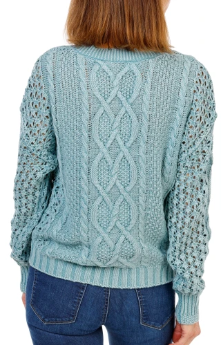 Thumbnail 2: Dear John Women's V-Neck Open Cable Knit Pullover Sweater 