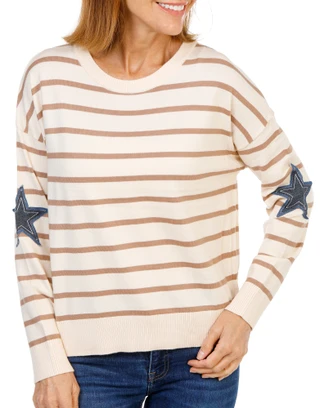 Thumbnail 1: Belle Women's Striped Star Patch Sweater 