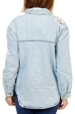 Thumbnail 2: DEAR JOHN DENIM Women's Button Up 2 Pocket Distressed Denim Jacket 